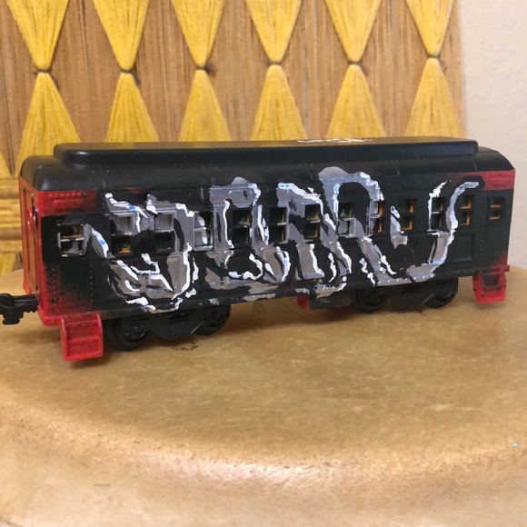 Art Custom Hand Painted Toy Train Graffiti Art Aerosol Acrylic Says